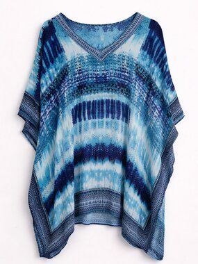 INGEAR Resort Kaftan Tunic Blue Tie Dye Boho Cover Up One Size